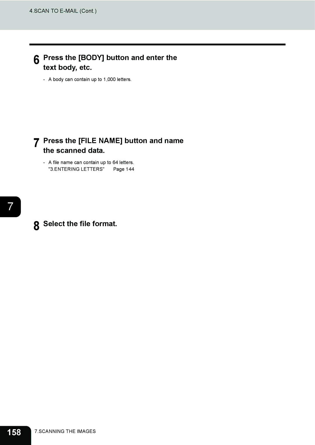 Toshiba 3511 158, Press the Body button and enter the text body, etc, Press the File Name button and name the scanned data 