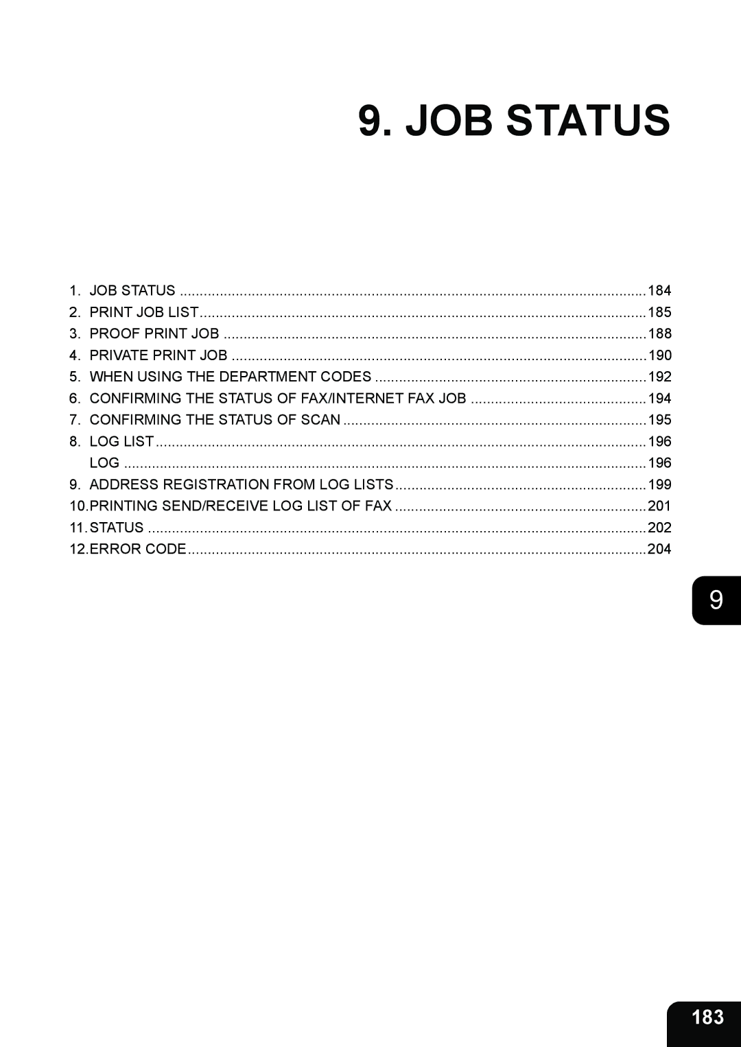 Toshiba 3511 manual JOB Status, 183 