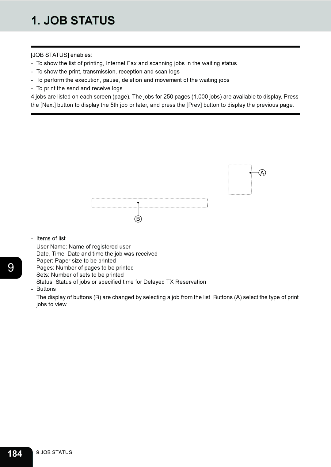 Toshiba 3511 manual JOB Status, 184 