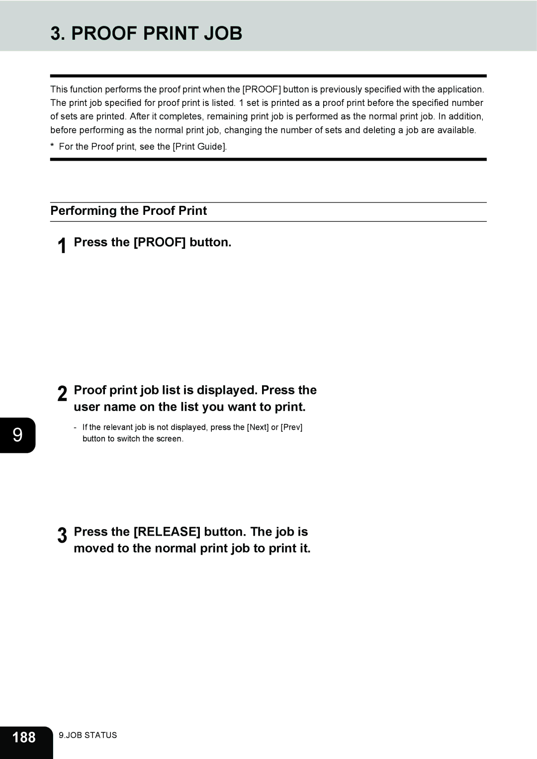 Toshiba 3511 manual Proof Print JOB, 188 