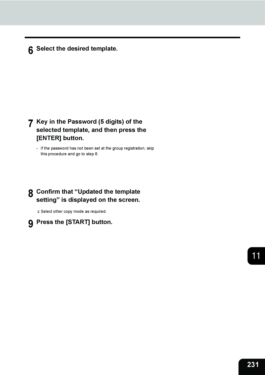 Toshiba 3511 manual 231, Press the Start button 