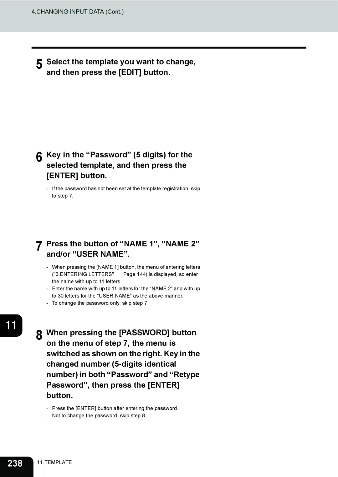 Toshiba 3511 manual Press the button of Name 1, Name 2 and/or User Name 