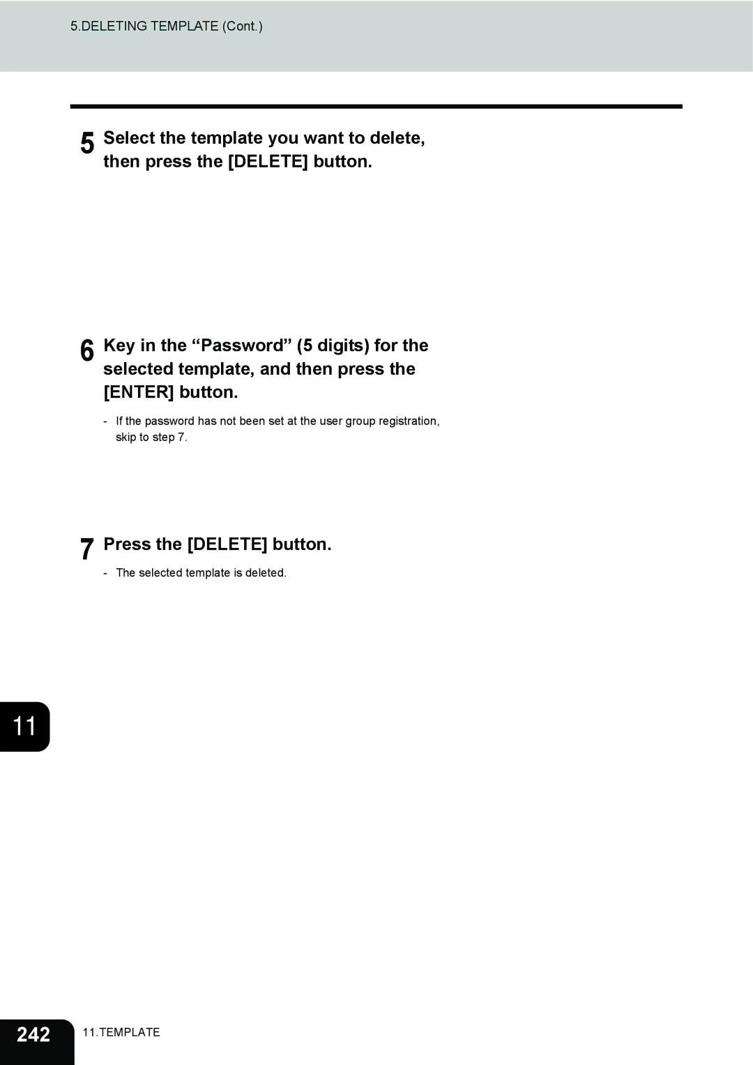 Toshiba 3511 manual Deleting Template 