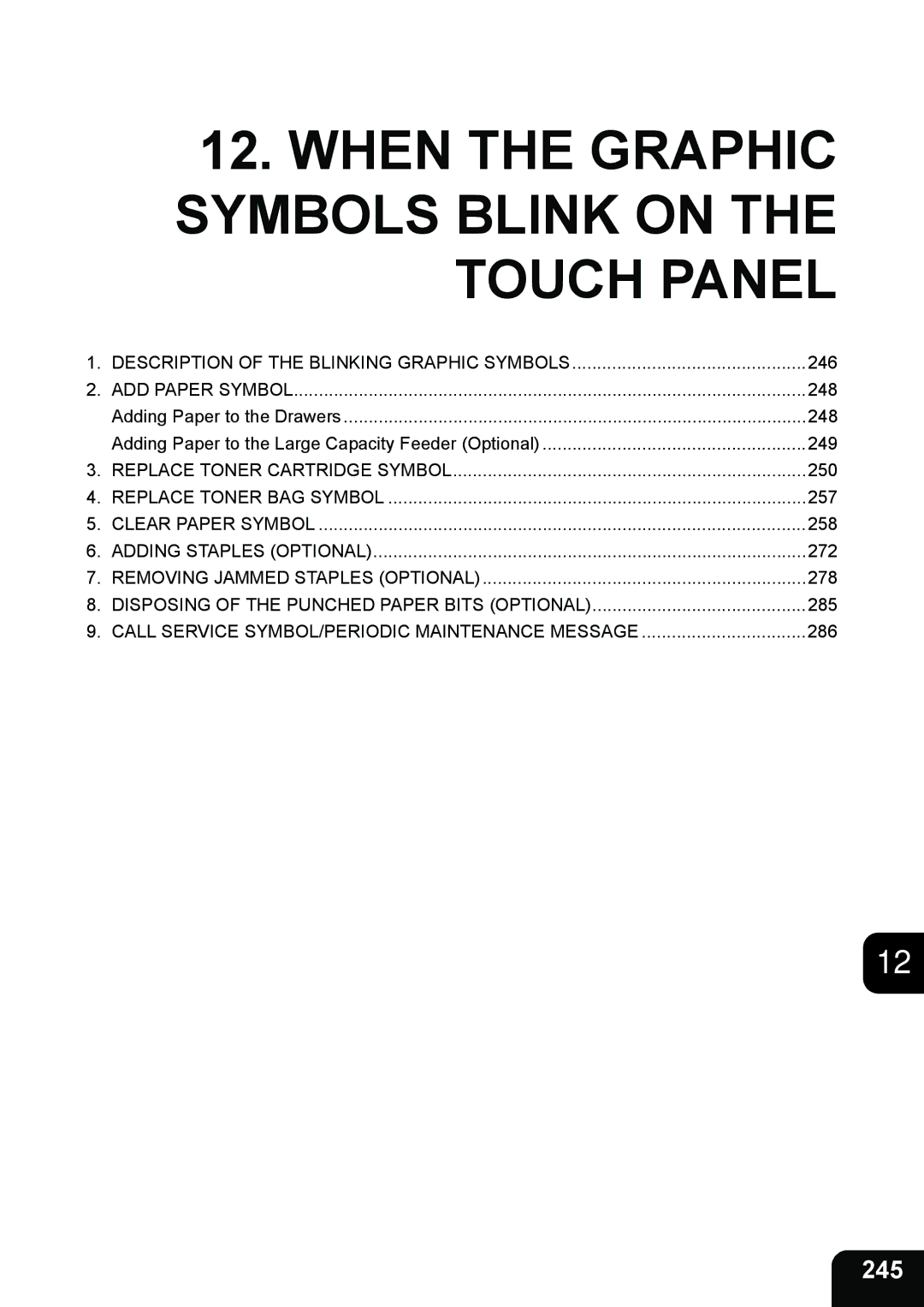 Toshiba 3511 manual When the Graphic Symbols Blink on the Touch Panel, 245 