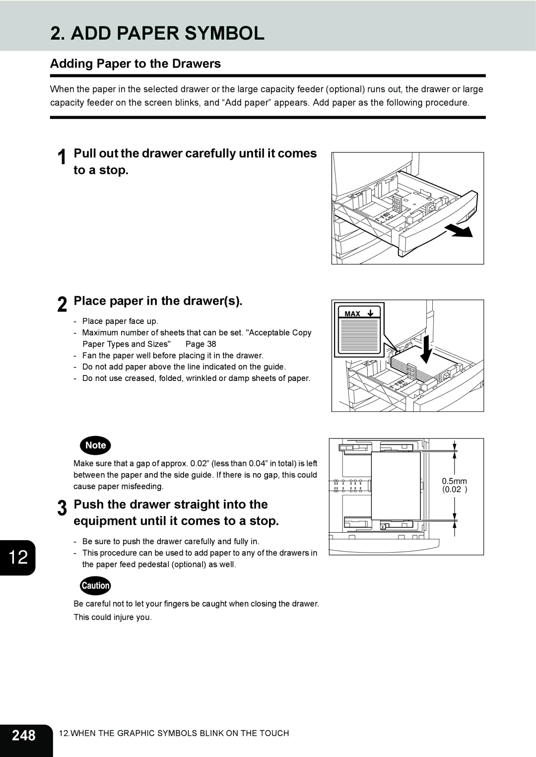 Toshiba 3511 manual ADD Paper Symbol, 248, Adding Paper to the Drawers 