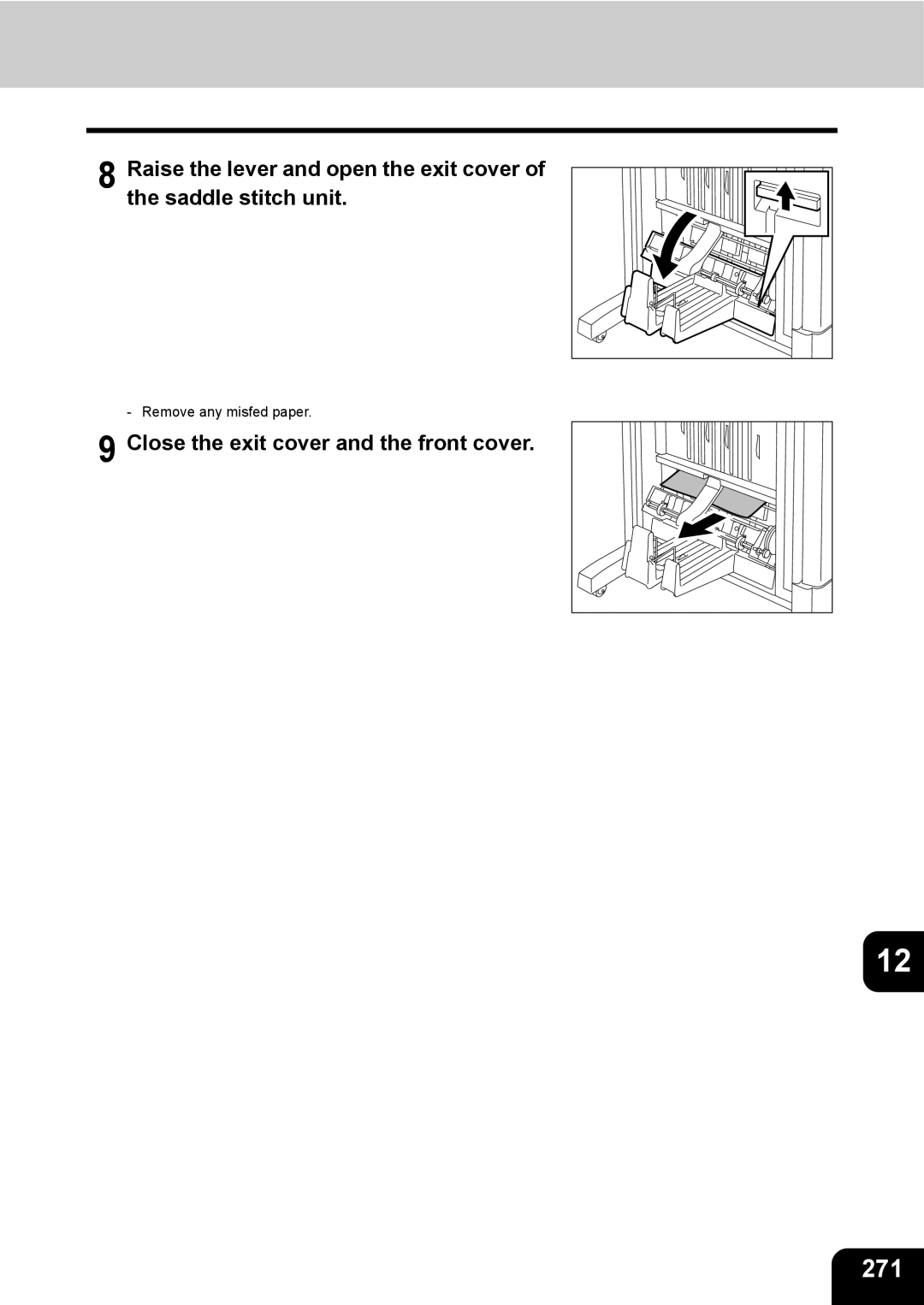 Toshiba 3511 manual 271, Close the exit cover and the front cover 