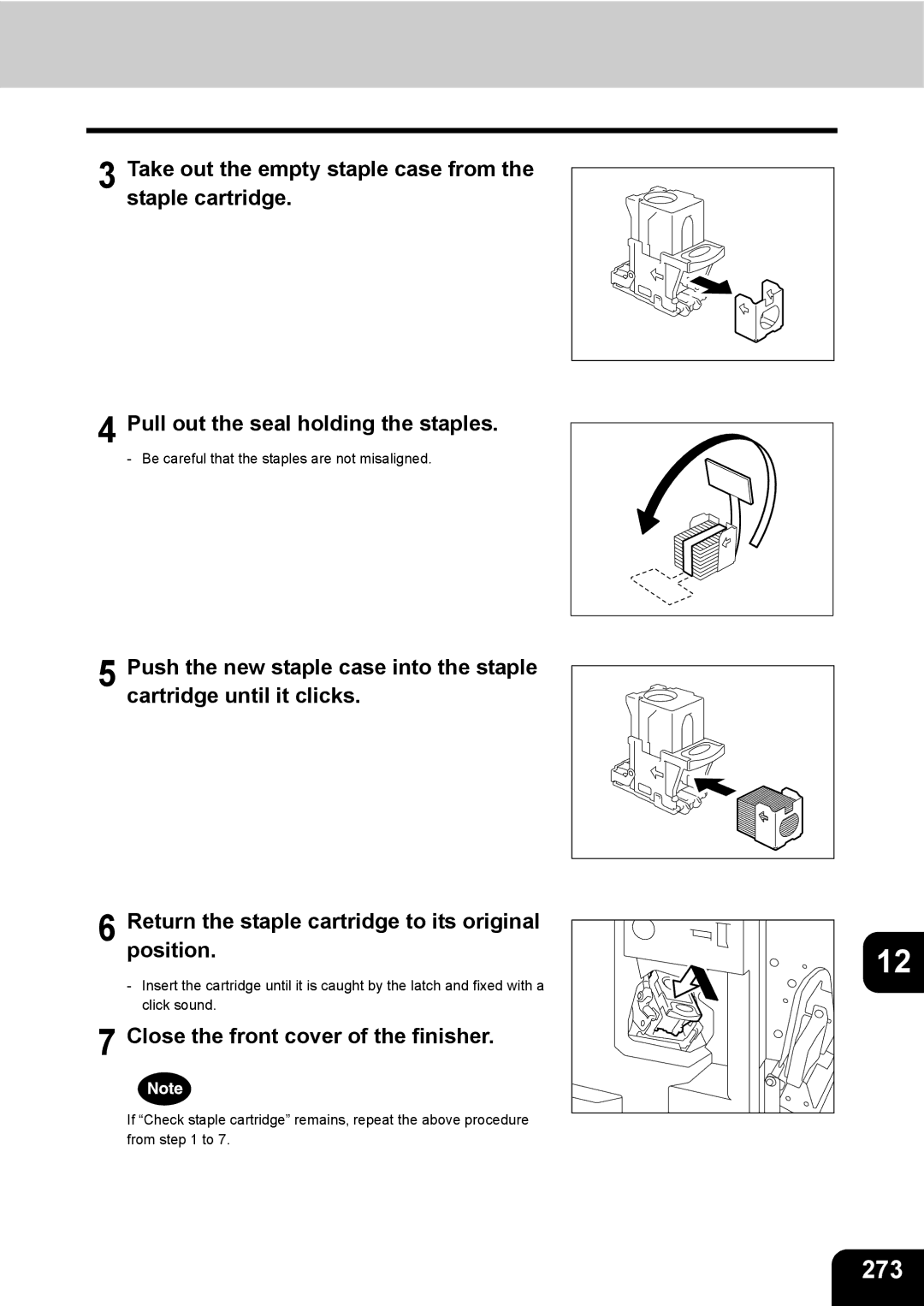 Toshiba 3511 manual 273, Close the front cover of the finisher 