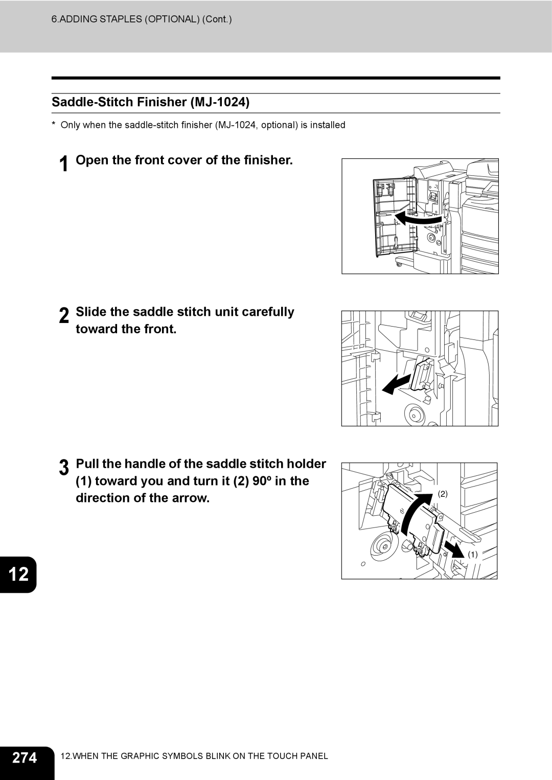 Toshiba 3511 manual 274, Saddle-Stitch Finisher MJ-1024 