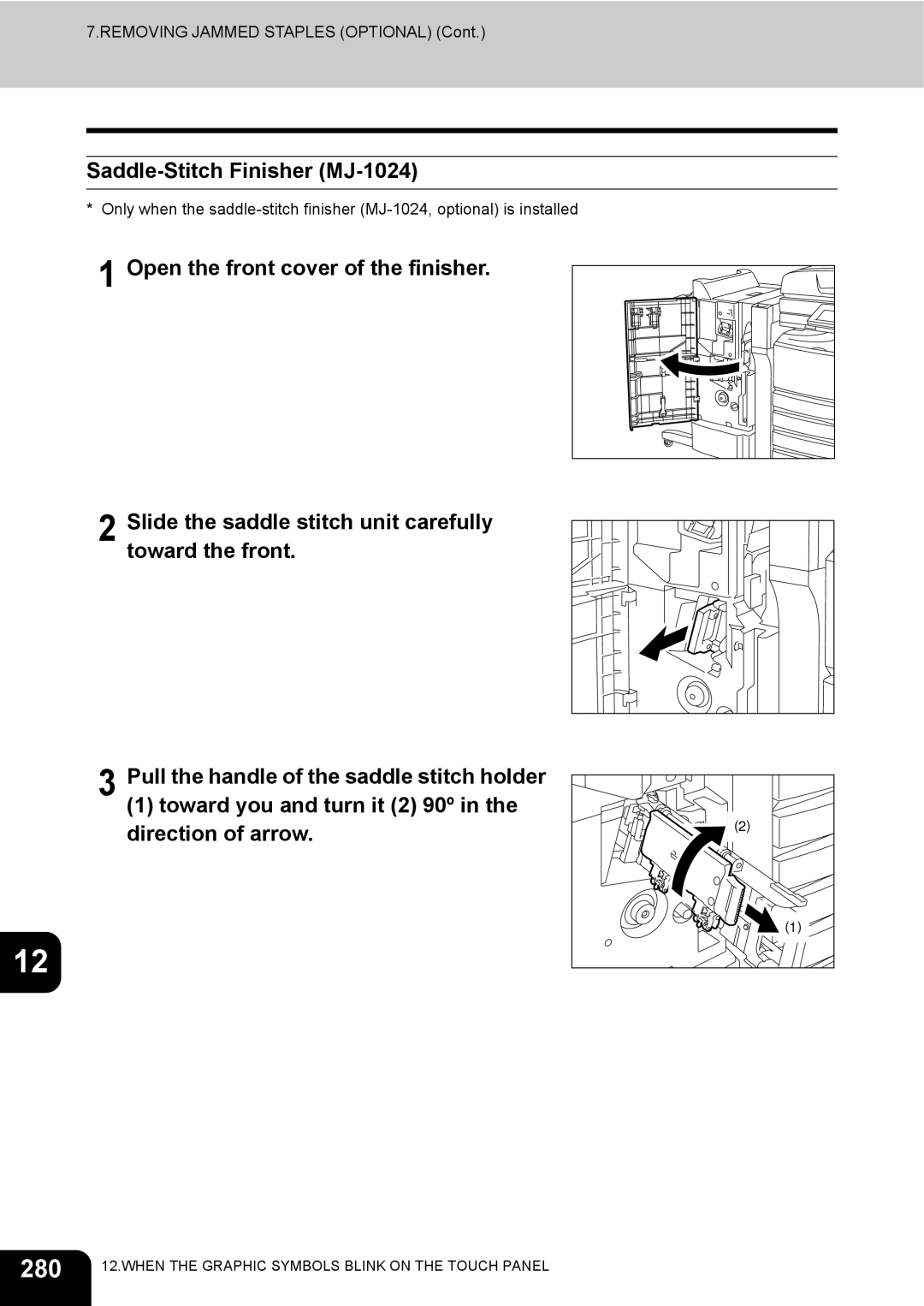 Toshiba 3511 manual 280, Saddle-Stitch Finisher MJ-1024 