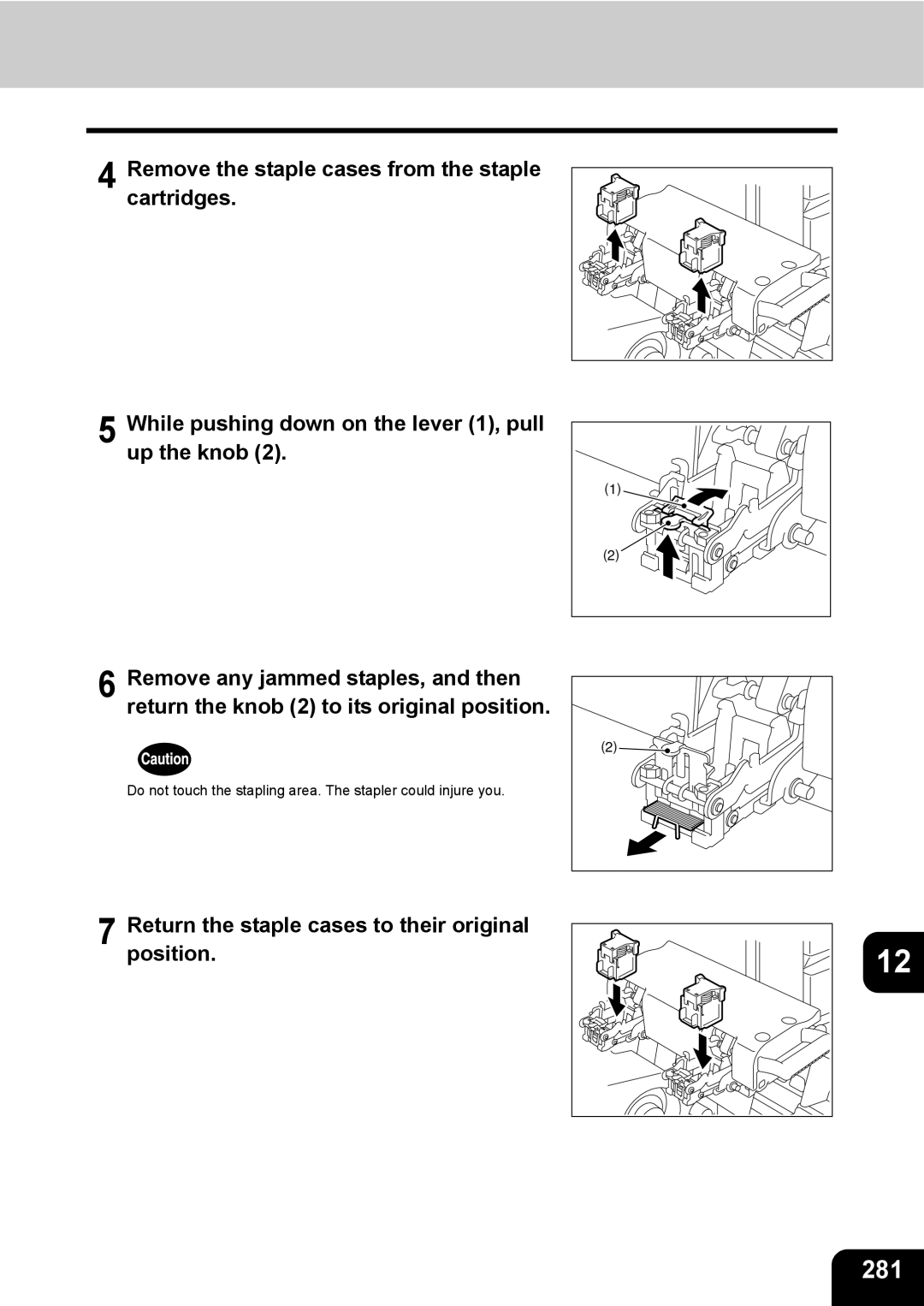 Toshiba 3511 manual 281, Return the staple cases to their original position 