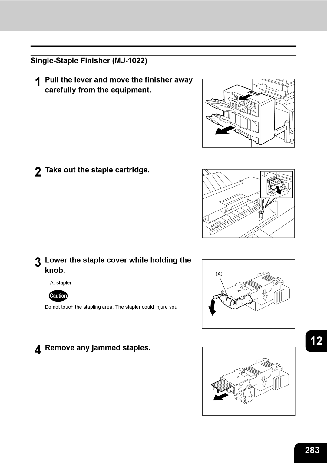 Toshiba 3511 manual 283, Remove any jammed staples 