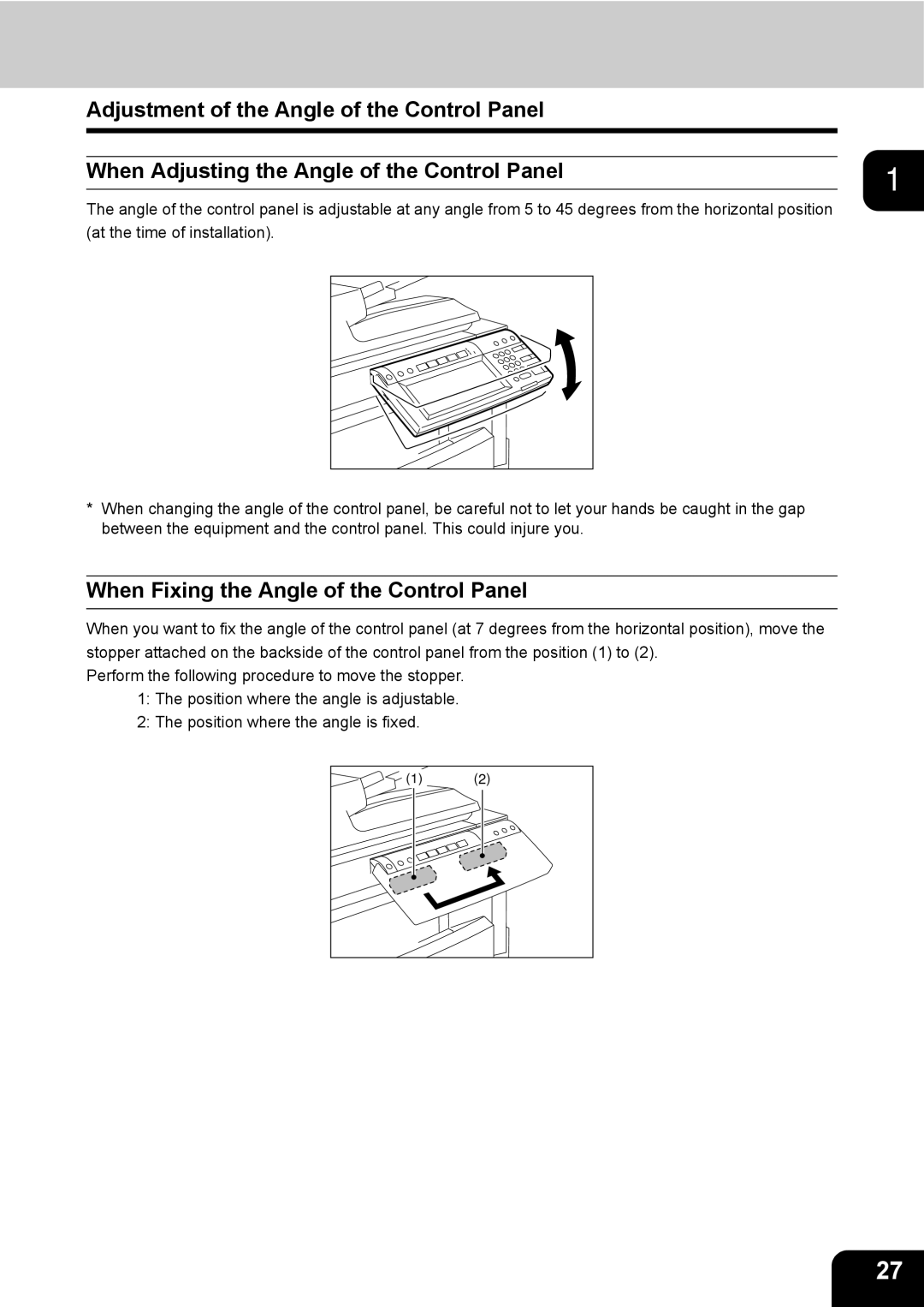 Toshiba 3511 manual When Fixing the Angle of the Control Panel 