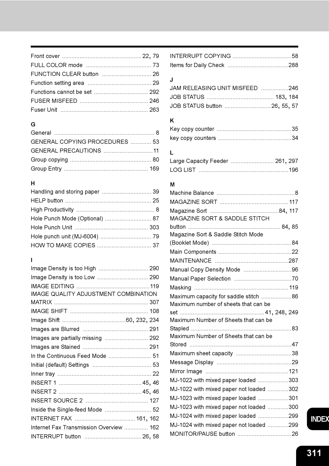 Toshiba 3511 manual 311, General Copying Procedures, Image Quality Adjustment Combination 