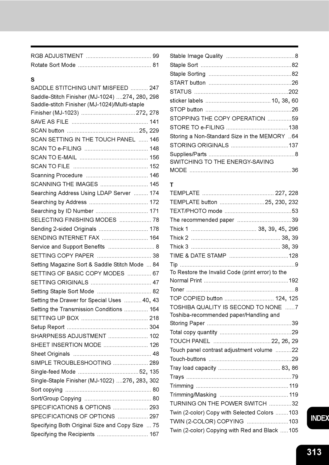 Toshiba 3511 manual 313, Saddle Stitching Unit Misfeed, Setting of Basic Copy Modes, Switching to the ENERGY-SAVING 