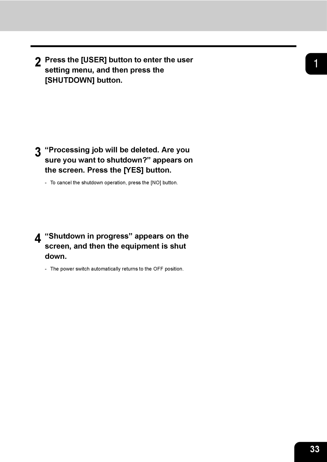 Toshiba 3511 manual To cancel the shutdown operation, press the no button 