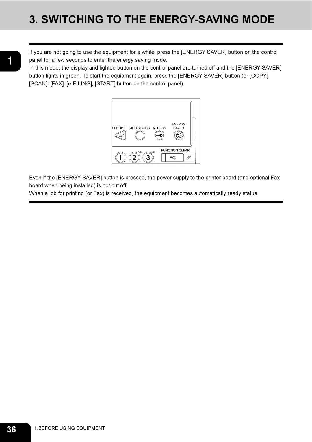 Toshiba 3511 manual Switching to the ENERGY-SAVING Mode 