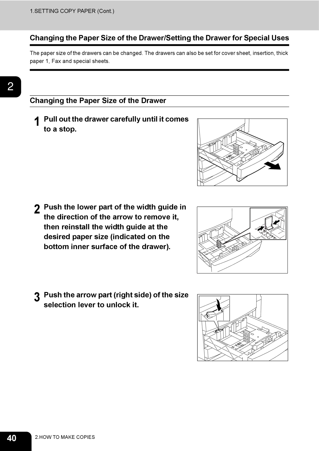 Toshiba 3511 manual Setting Copy Paper 