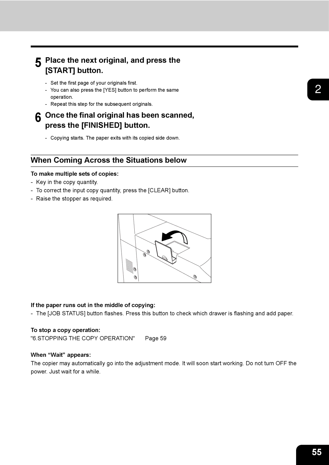 Toshiba 3511 manual Place the next original, and press the Start button, When Coming Across the Situations below 