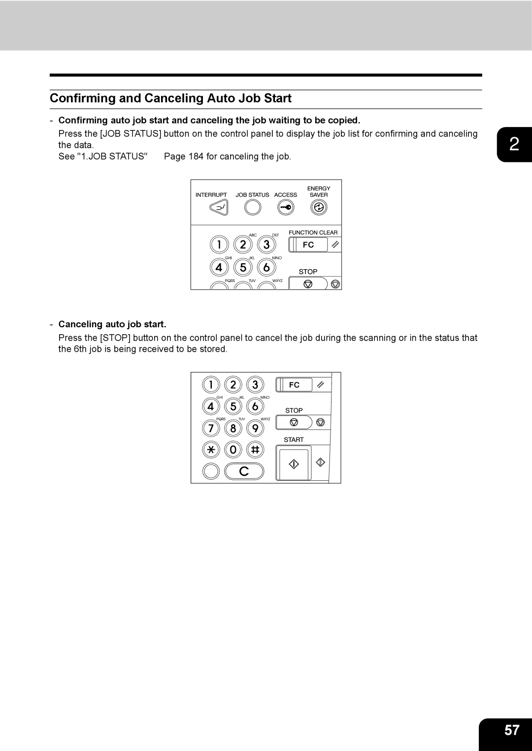 Toshiba 3511 manual Confirming and Canceling Auto Job Start, Canceling auto job start 