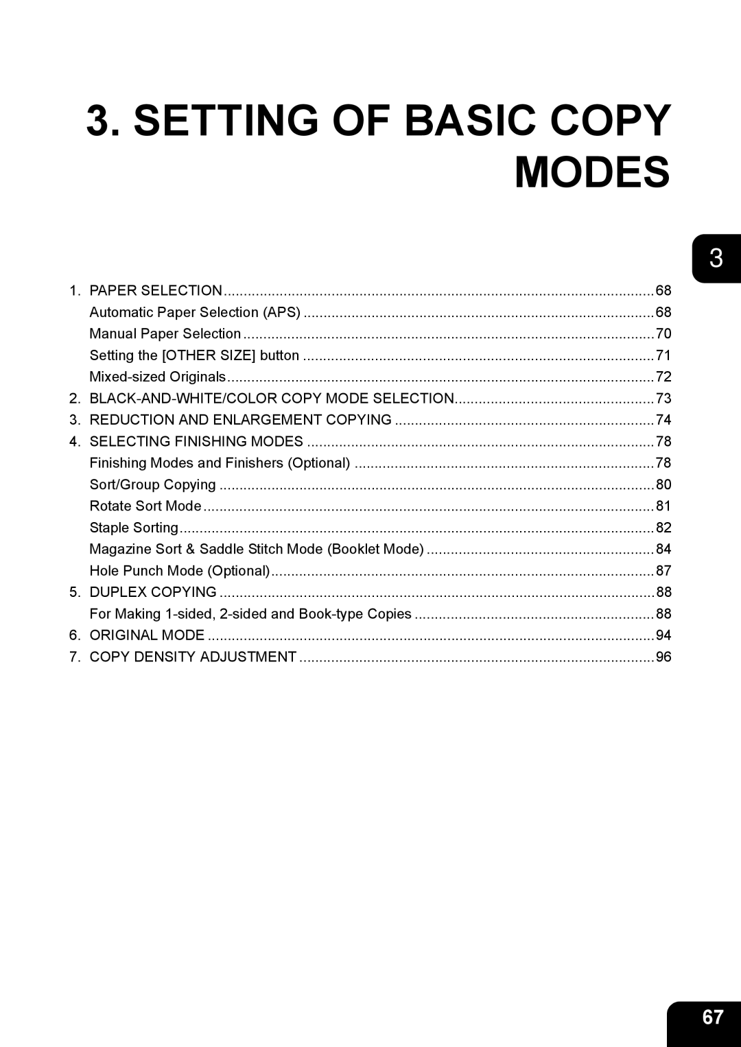 Toshiba 3511 manual Setting of Basic Copy Modes 