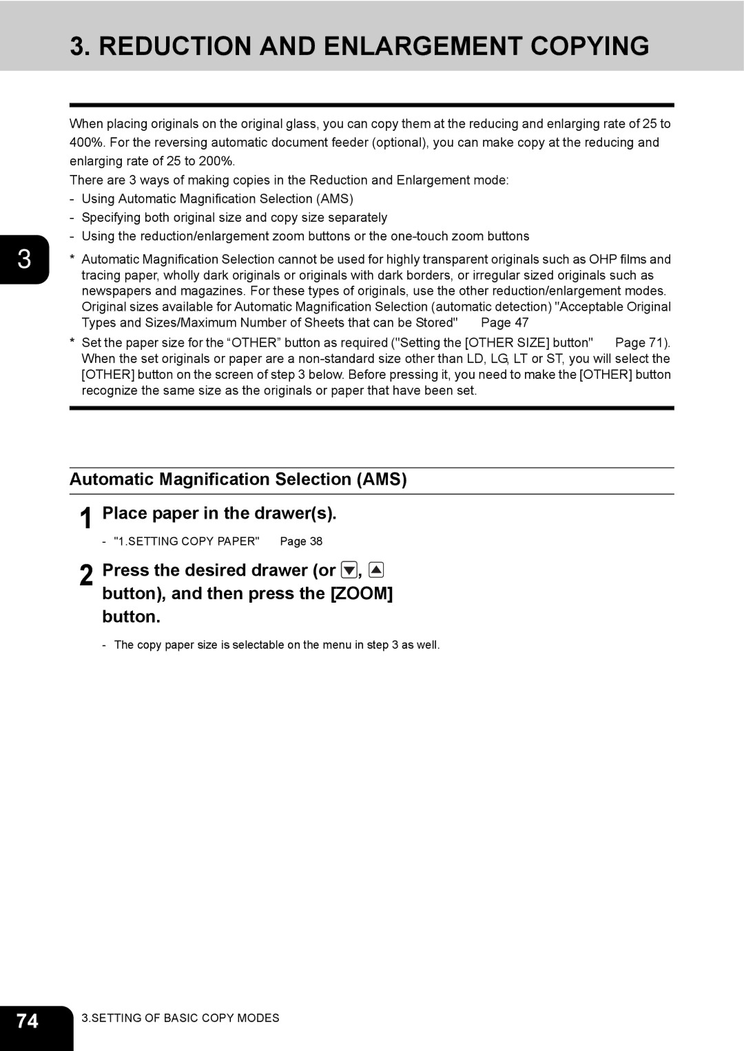 Toshiba 3511 manual Reduction and Enlargement Copying 