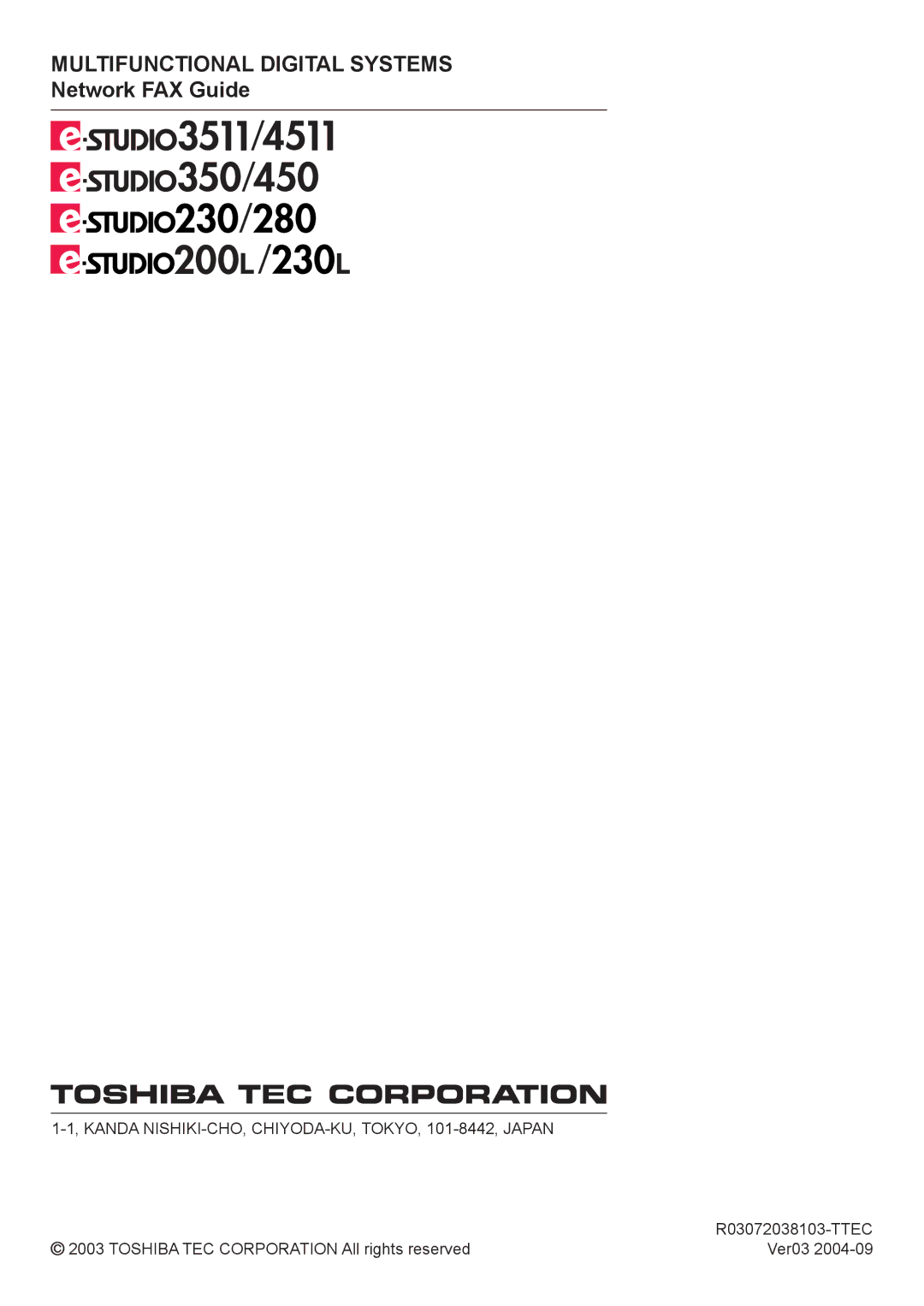 Toshiba 3511/4511, 230/280, 350/450 manual Multifunctional Digital Systems 