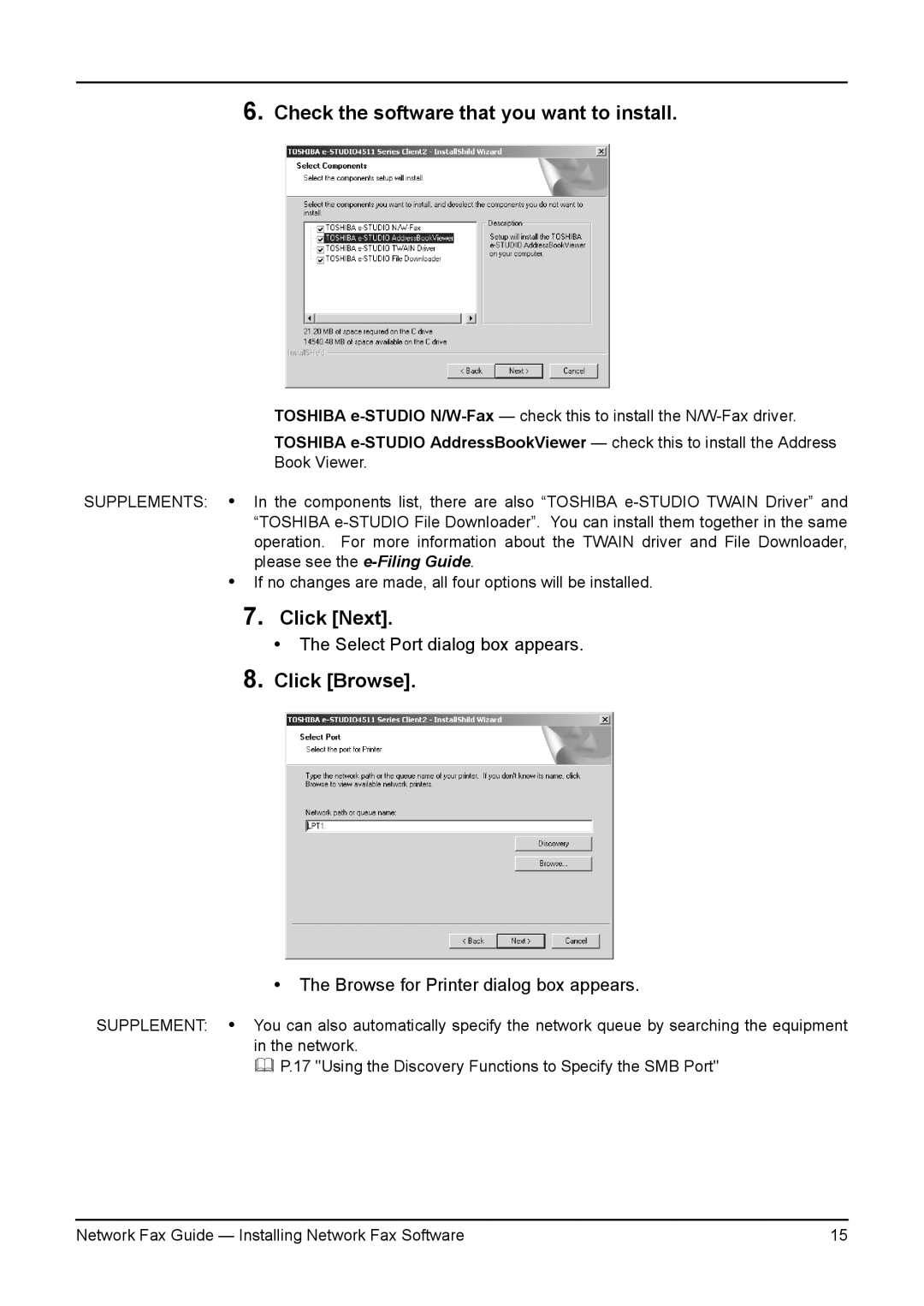 Toshiba 3511/4511, 230/280, 350/450 manual Check the software that you want to install, Click Browse 