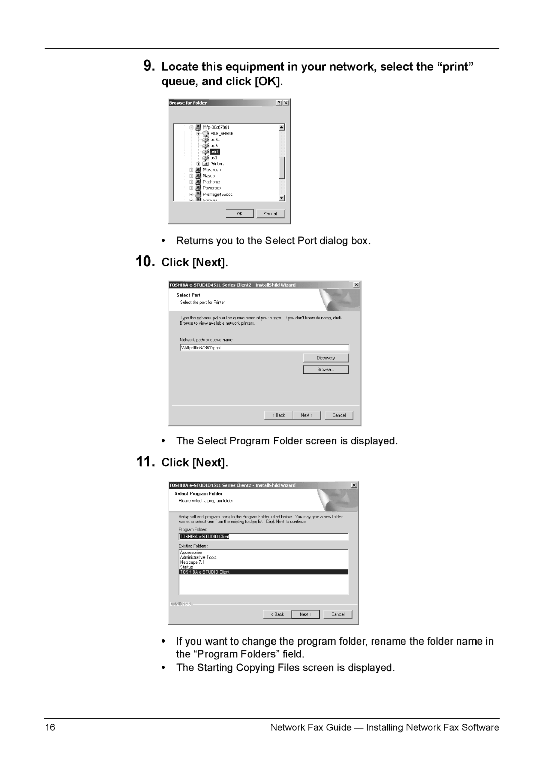 Toshiba 230/280, 3511/4511, 350/450 manual Returns you to the Select Port dialog box 