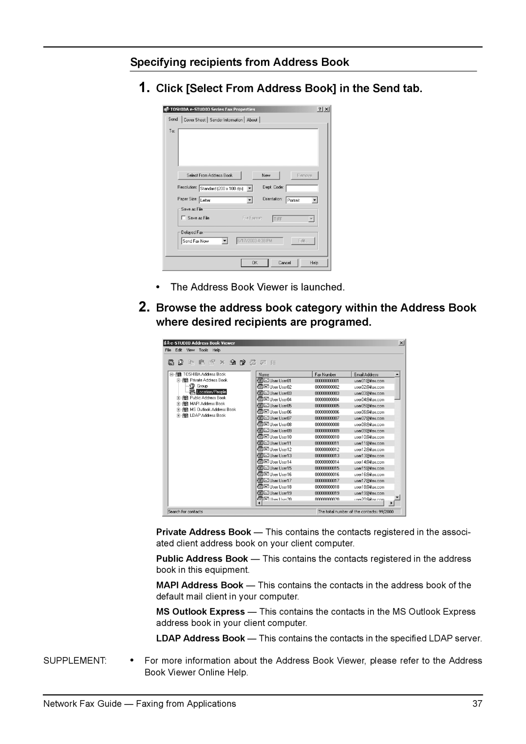 Toshiba 230/280, 3511/4511, 350/450 manual Address Book Viewer is launched 