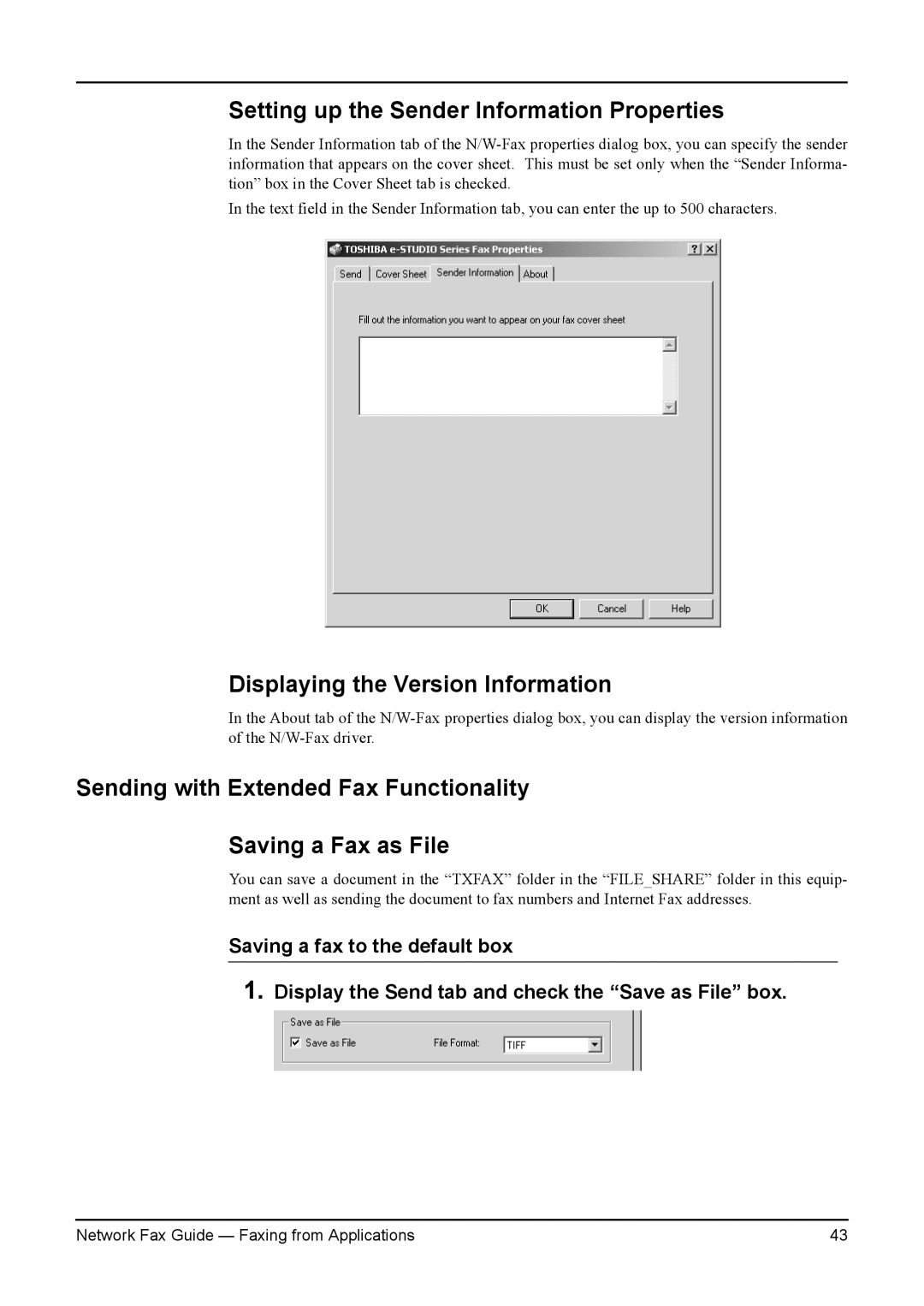 Toshiba 230/280, 3511/4511, 350/450 manual Setting up the Sender Information Properties, Displaying the Version Information 