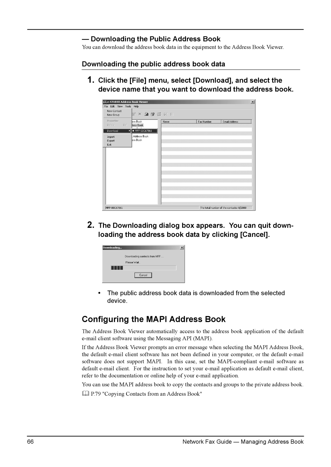 Toshiba 3511/4511, 230/280, 350/450 manual Configuring the Mapi Address Book, Downloading the Public Address Book 