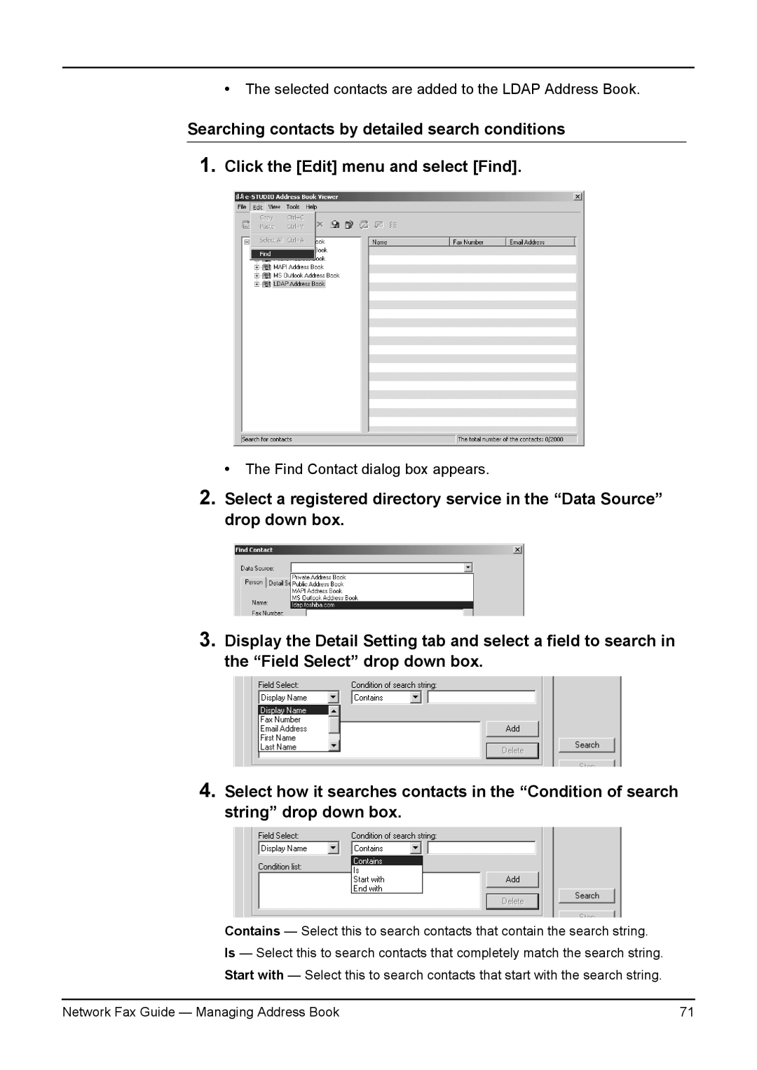 Toshiba 350/450, 3511/4511, 230/280 manual Selected contacts are added to the Ldap Address Book 