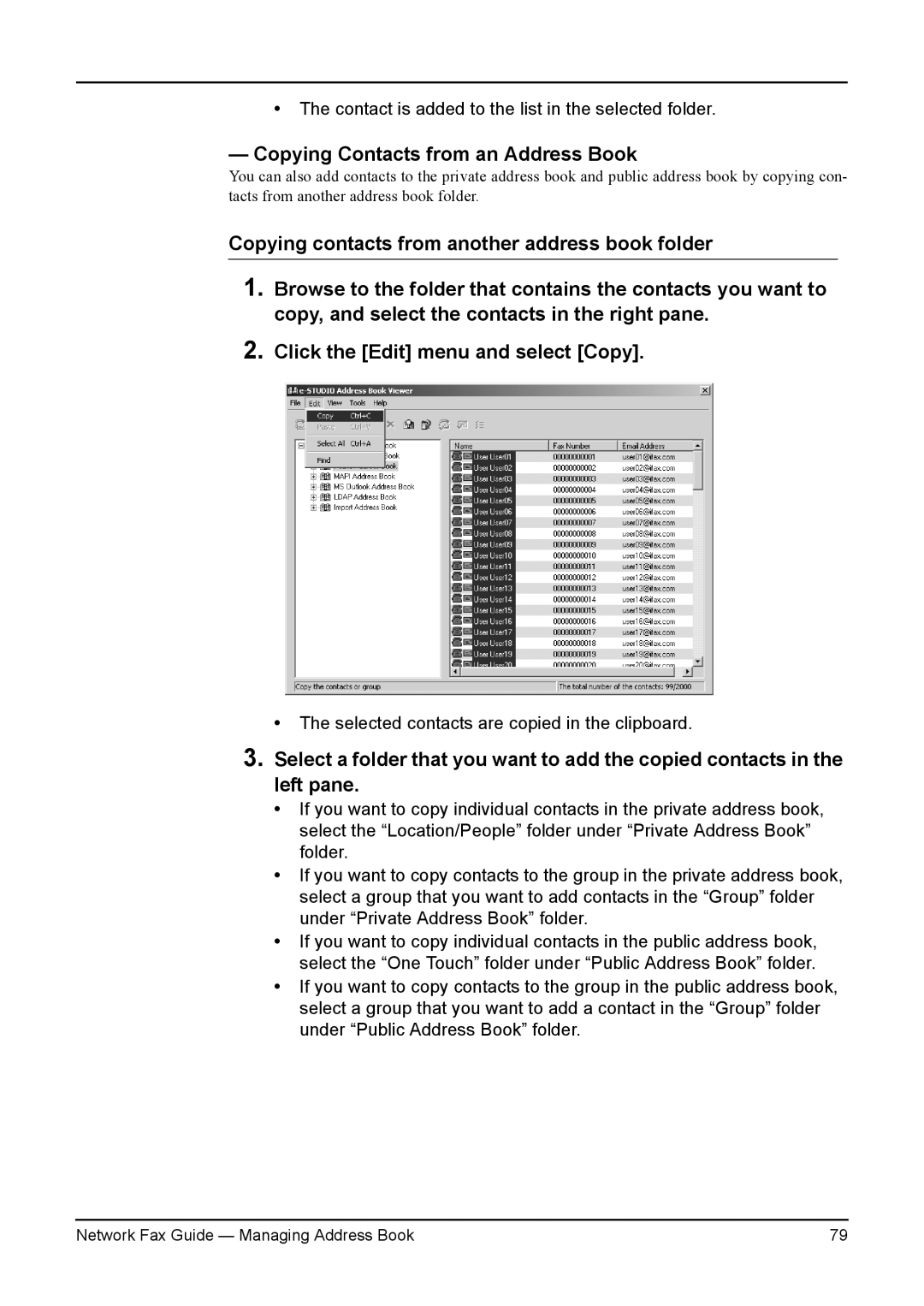 Toshiba 230/280, 3511/4511, 350/450 manual Copying Contacts from an Address Book 