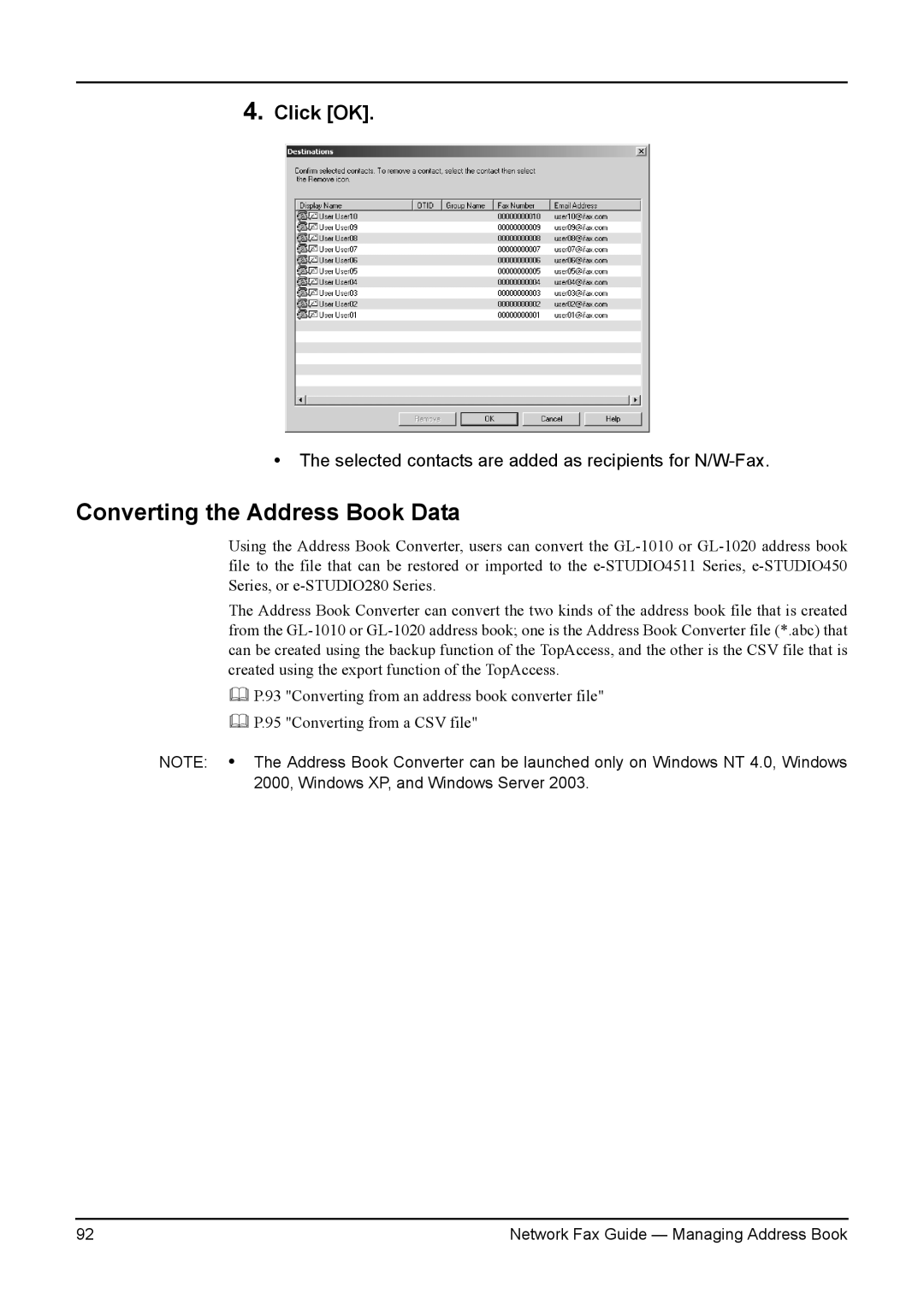 Toshiba 350/450, 3511/4511, 230/280 manual Converting the Address Book Data 