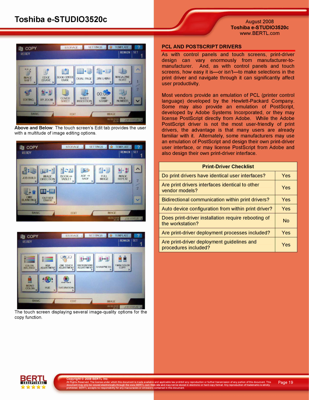 Toshiba 3520C manual PCL and Postscript Drivers, Print-Driver Checklist 