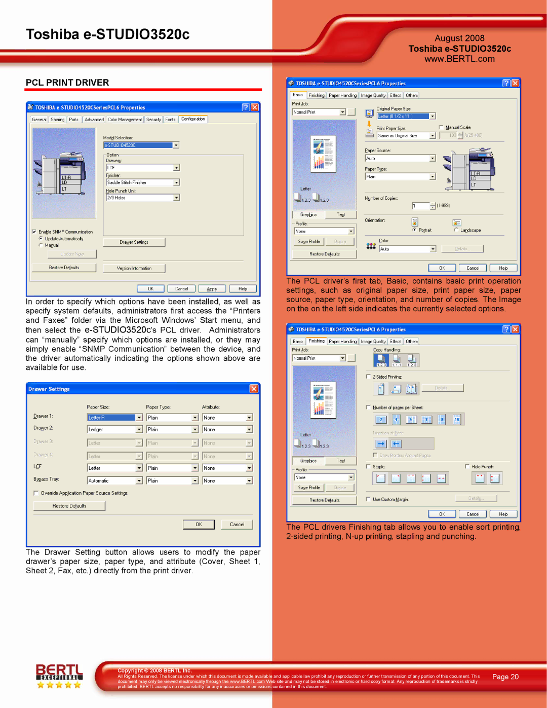 Toshiba 3520C manual August, PCL Print Driver 