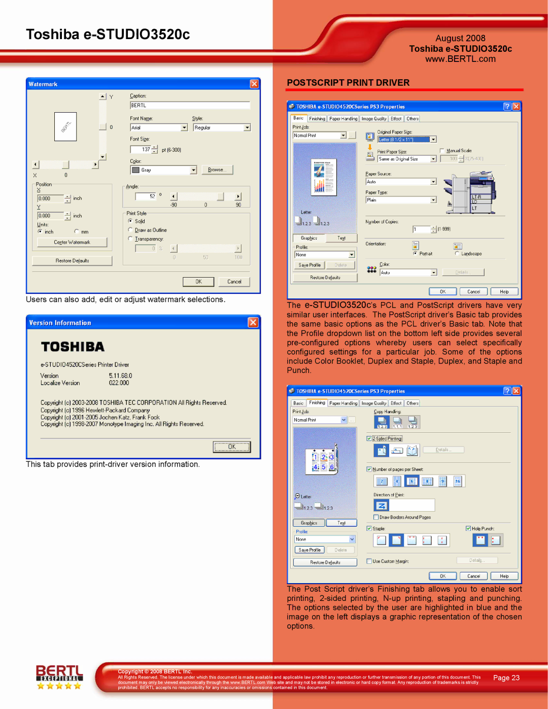 Toshiba 3520C manual Postscript Print Driver 