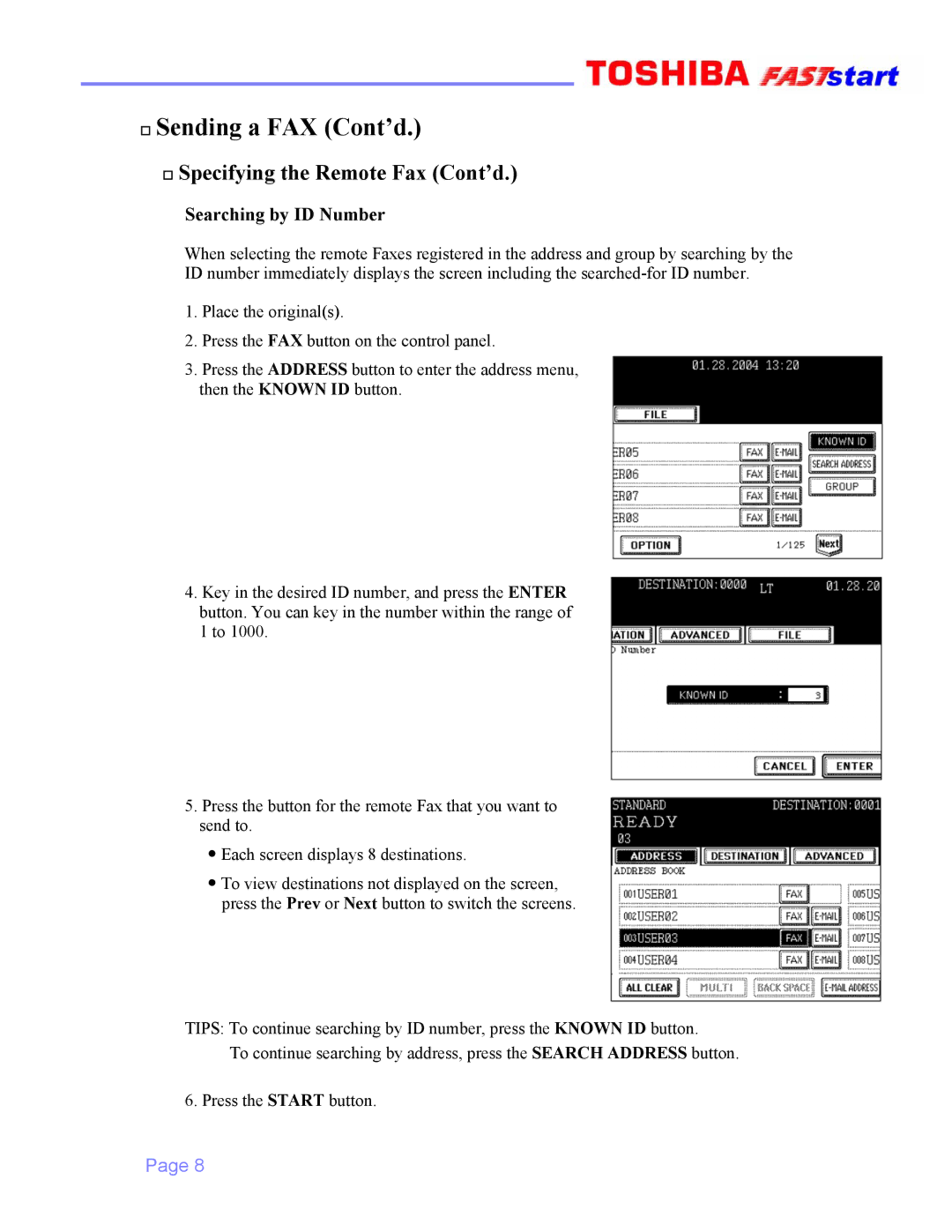 Toshiba 352/452 manual Searching by ID Number 