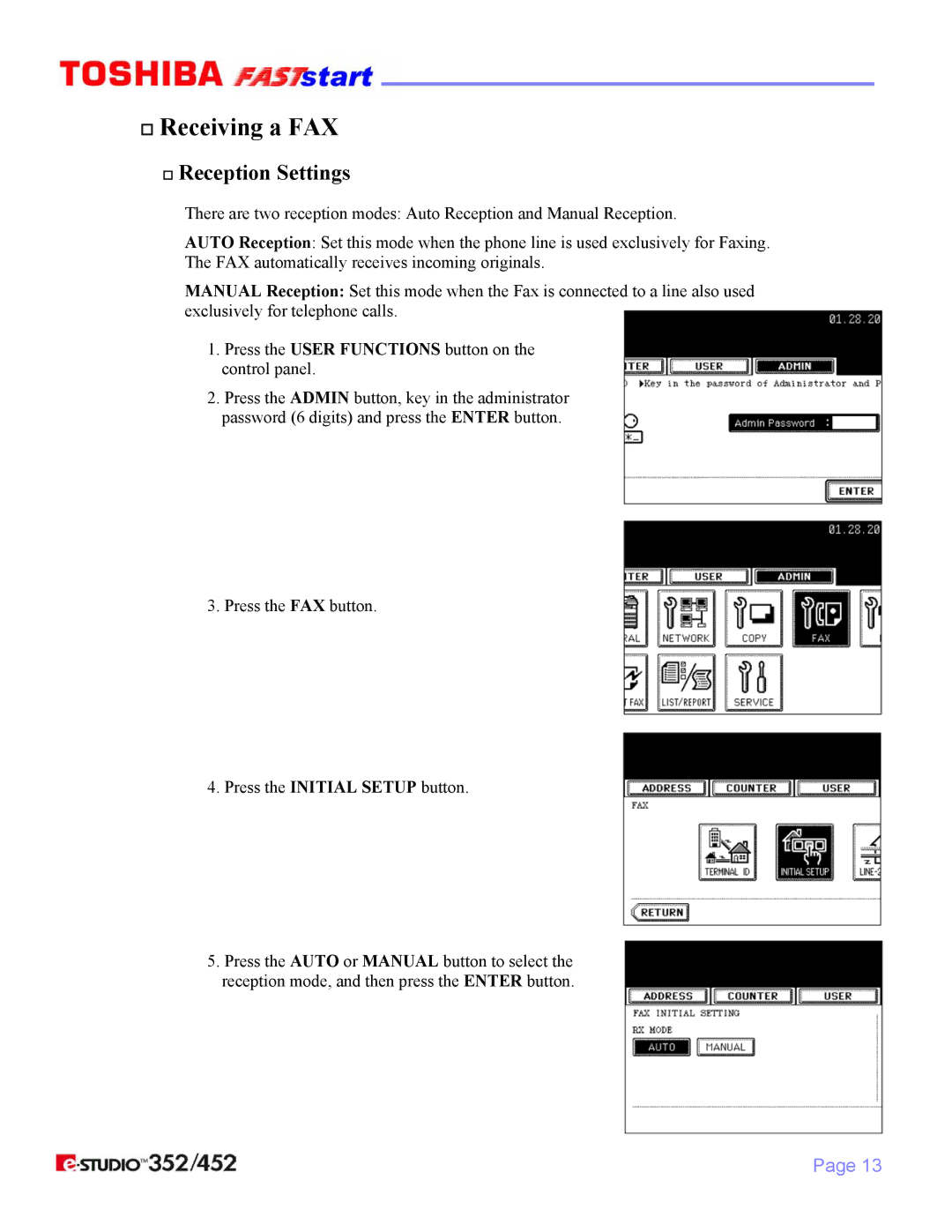 Toshiba 352/452 manual † Reception Settings 