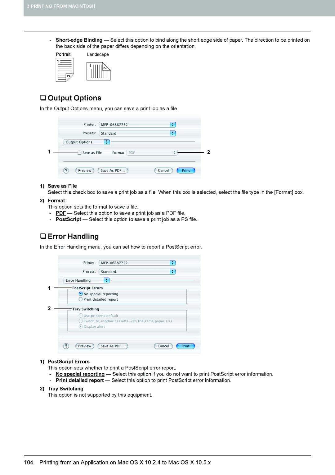 Toshiba 455, 355, 305, 255, 205L manual Output Options menu, you can save a print job as a file 