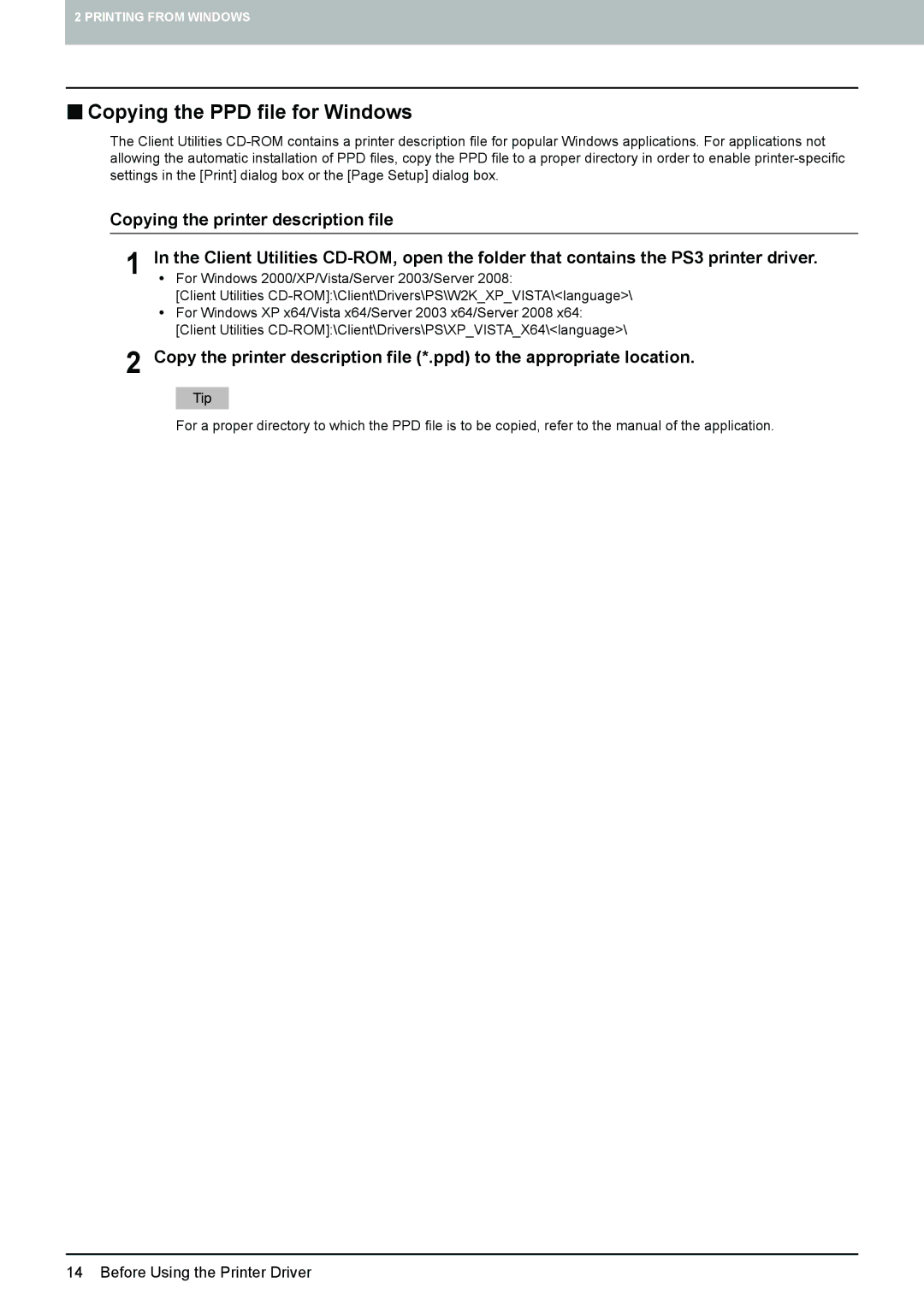 Toshiba 455, 355, 305, 255, 205L manual „ Copying the PPD file for Windows 