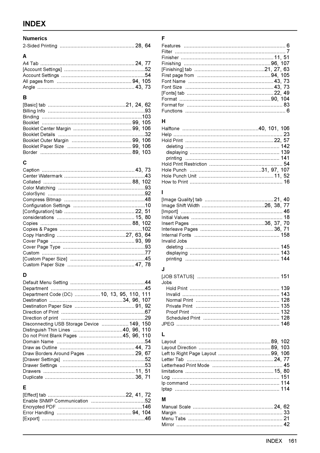 Toshiba 255, 355, 455, 305, 205L manual Index 