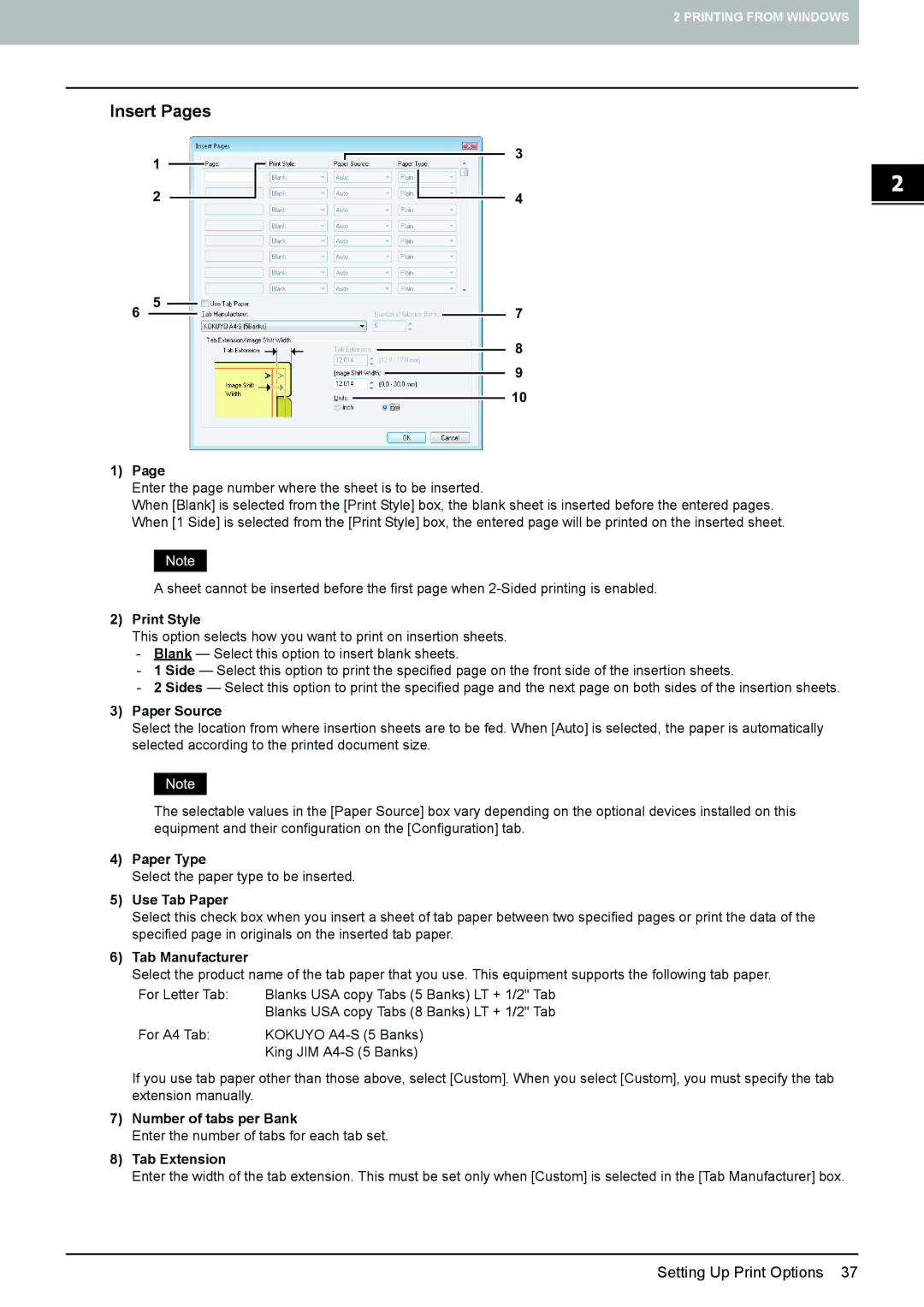 Toshiba 205L, 355, 455, 305, 255 manual Insert Pages, Use Tab Paper, Number of tabs per Bank 