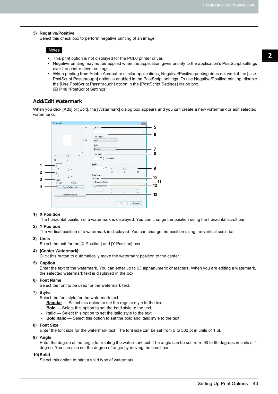 Toshiba 355, 455, 305, 255, 205L manual Add/Edit Watermark 