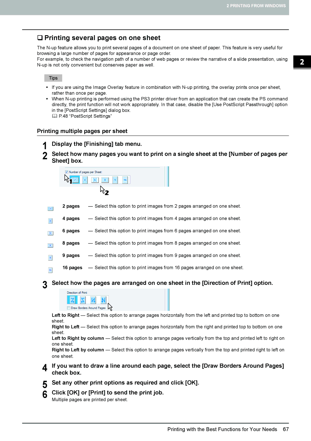 Toshiba 205L, 355, 455, 305, 255 manual ‰ Printing several pages on one sheet, Sheet box 