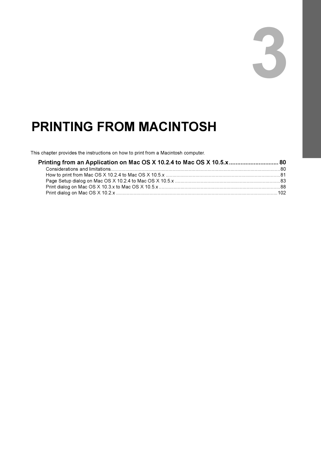 Toshiba 455, 355, 305, 255, 205L manual Printing from Macintosh, Printing from an Application on Mac OS X 10.2.4 to Mac OS X 