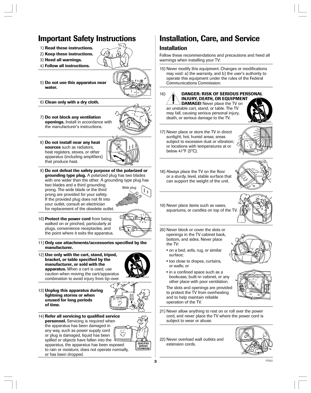 Toshiba 36AF12 owner manual Important Safety Instructions, Installation 