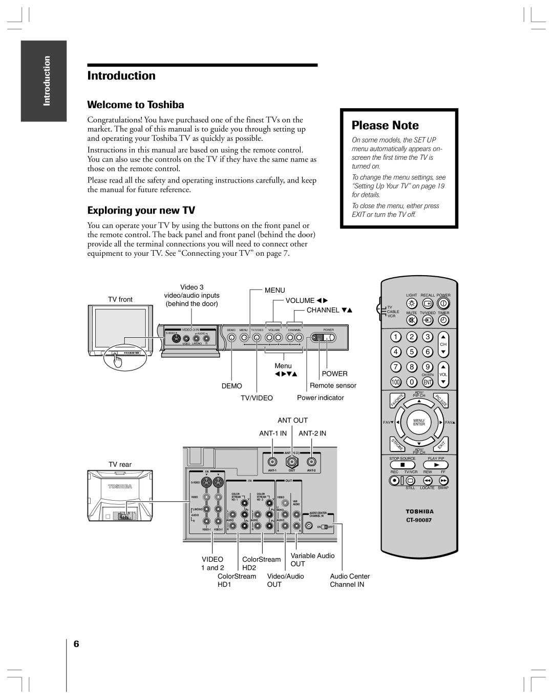 Toshiba 36HF12 owner manual Introduction, Please Note, Welcome to Toshiba, Exploring your new TV 