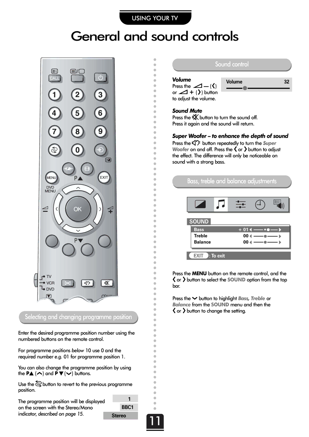 Toshiba 32ZP18Q, 36ZP18Q General and sound controls, Indicator, described on, Or j+ R button to adjust the volume 