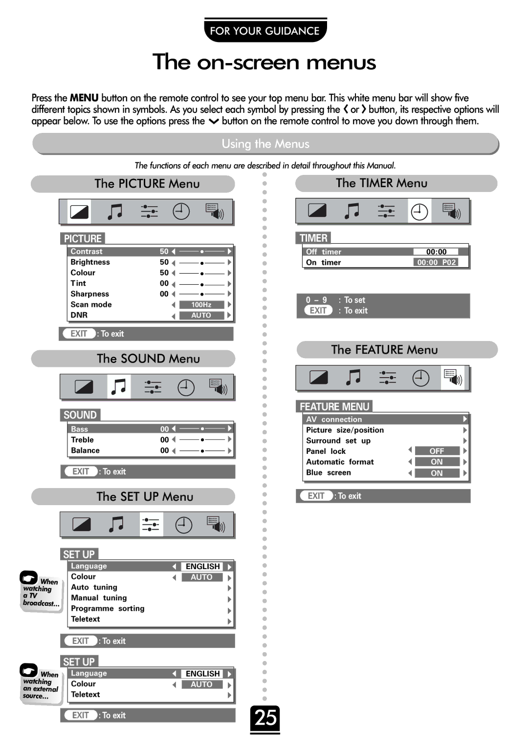 Toshiba 32ZP18Q, 36ZP18Q owner manual On-screen menus, Using the Menus, Sound 